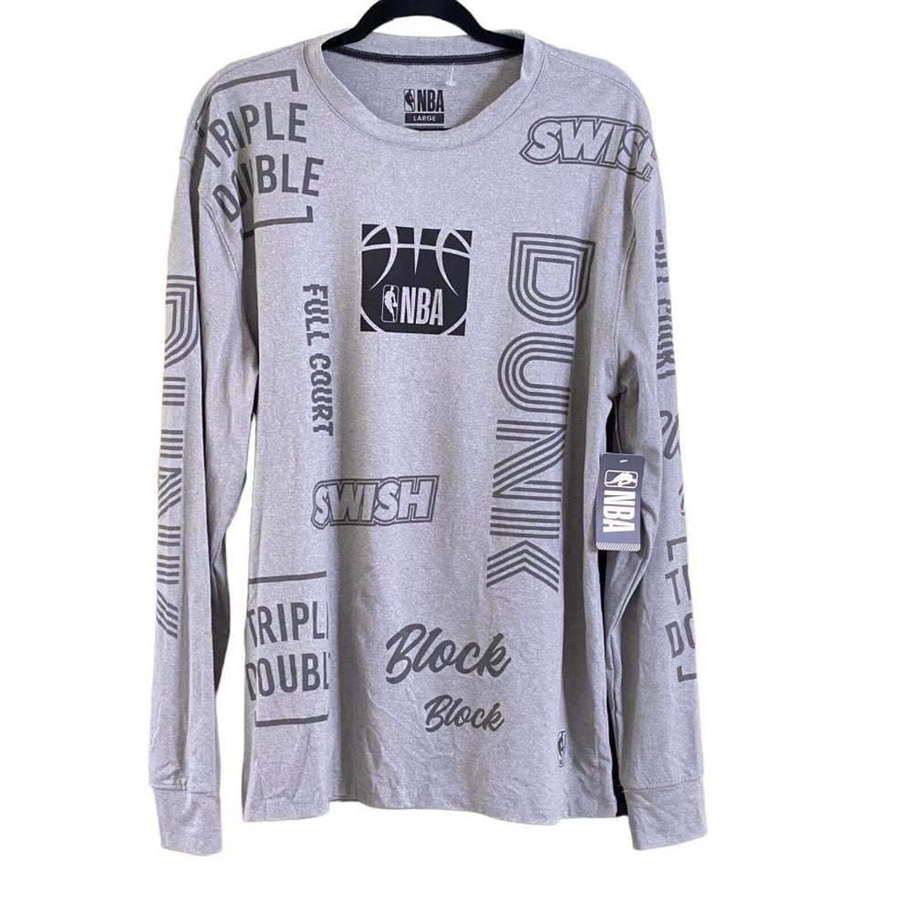 NWT NBA Mens Gray Spell Out Word/Logo Long Sleeve Crew Neck T Shirt Size Large L - Picture 3 of 15